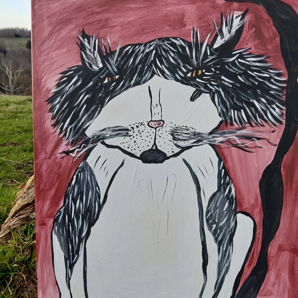 Tuxedo Cat Painting Folk Art - Picture 8 of 10